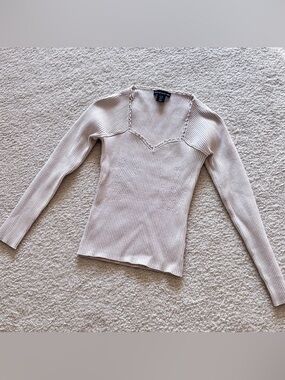 NWOT House of Harlow 1960 Cream Beige Ribbed Knit Sweater Sweetheart Top XS